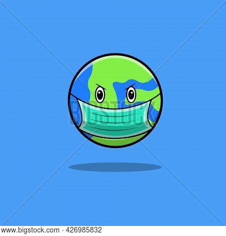 Angry World From Virus Vector Icon Illustration. Corona Mascot Cartoon Character. World Icon Concept