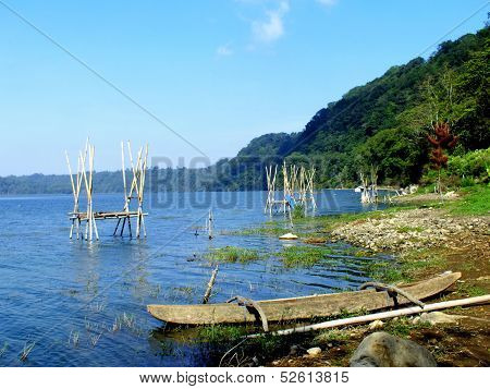 Ancient Jukung Boat at Danau Buyan Lake Bali, Indonesia