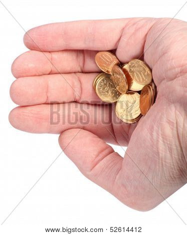 Hand With Copper Coins Isolated