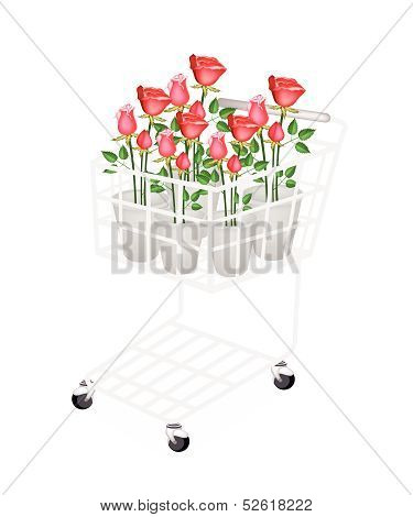 Illustration Red Roses In A Shopping Cart