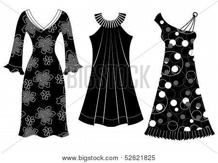 Woman Dresses.vector Black Silhouettes Of Clothes Isolated On White