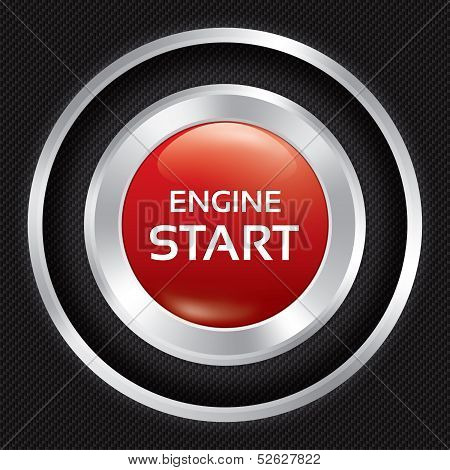 Start Engine button on Carbon fiber background.