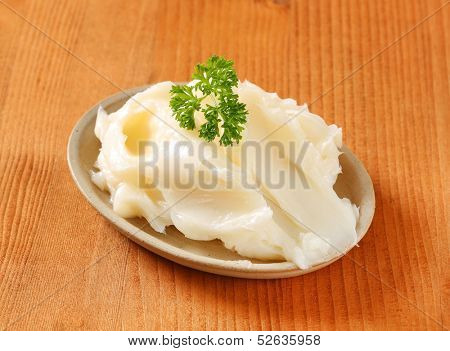 fresh pork lard with parsley, served on a plate