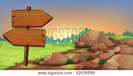 Illustration of the arrowboards near the group of rocks