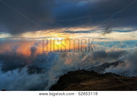 Pico Ruivo and Pico do Areeiro mountain peaks in  Madeira, Portugal
