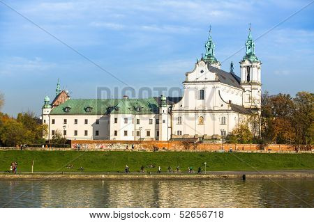 KRAKOW, POLAND - OCT 20: View of the Church of St. Stanislaus Bishop, Oct 20, 2013 in Krakow, Poland. In 1733-1751 the church received a baroque decor. It is one of the most famous Polish sanctuaries.