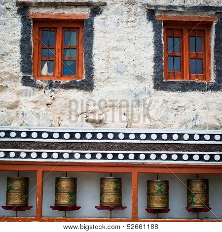 Praying weels at Buddhist monastery. India