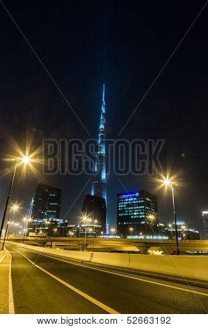 View On Burj Khalifa, Dubai, Uae, At Night
