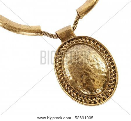 Golden medallion on necklace