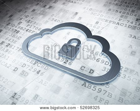 Cloud computing concept: Silver Cloud With Padlock on digital ba