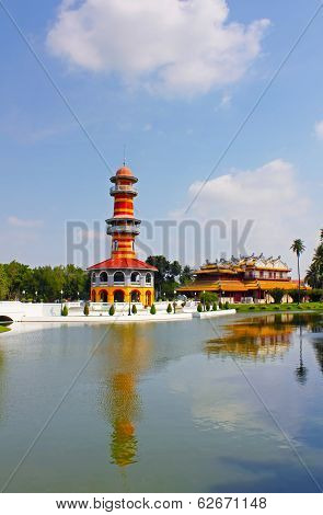 The Thai Royal Residence And Sages Lookout Tower In Bang Pa-in Royal Palace, Ayutthaya, Thailand