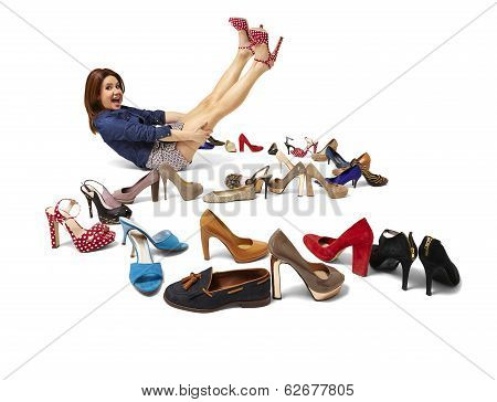 Fashionable Woman And Great Selection Of Shoes