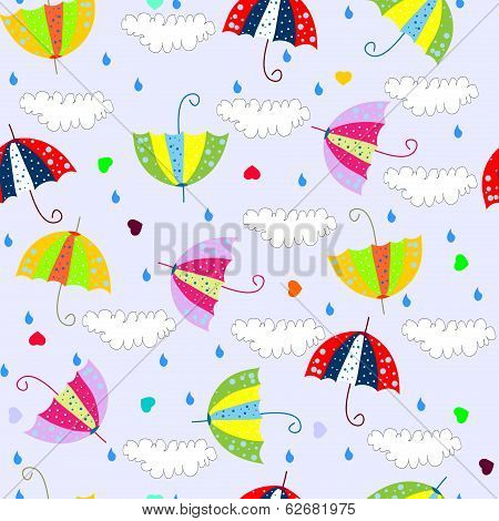 seamless background with drops raining umbrellas