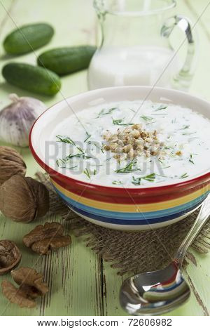 Summer Soup With Cucumbers, Yogurt And Walnuts