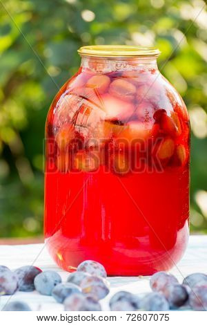 Plum compote home canning in the garden