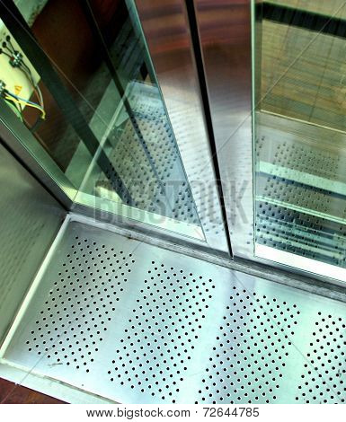 The close view of an elevator's hoistway