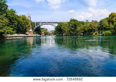 Metal Bridge Across Aare River In Bern, Switzerland