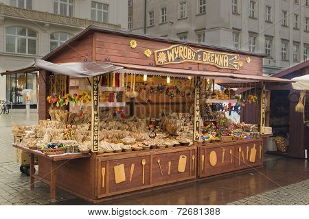 Kiosk with wooden items on a market
