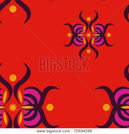Seamless Pattern Ornament On Red Background
