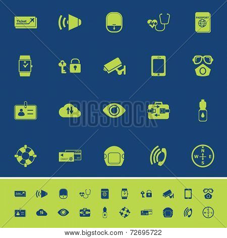 Passenger Security Color Icons On Blue Background