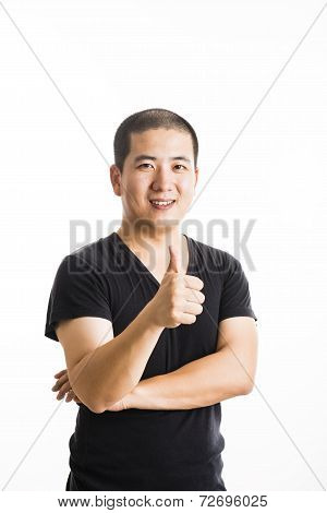 Young Asian Man Standing Isolated On White