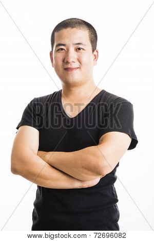 Young Asian Man Standing Isolated On White