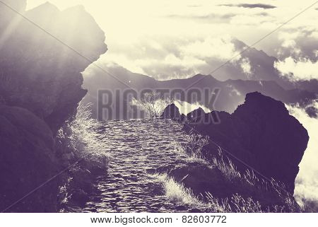 Pico Ruivo and Pico do Areeiro mountain peaks in  Madeira, Portugal