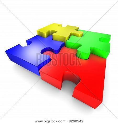 A montagem de peças coloridas de quebra-cabeça