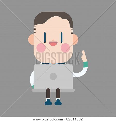 Character Office Man Using Computer Theme Elements