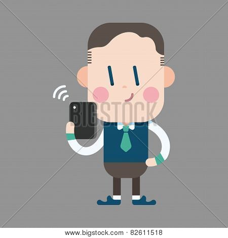 Character Office Man Using Cell Phone Theme Elements