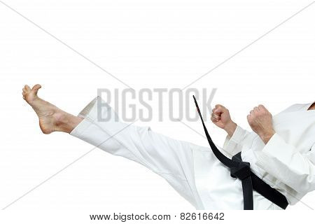 Direct blow leg is doing sportsman with black belt