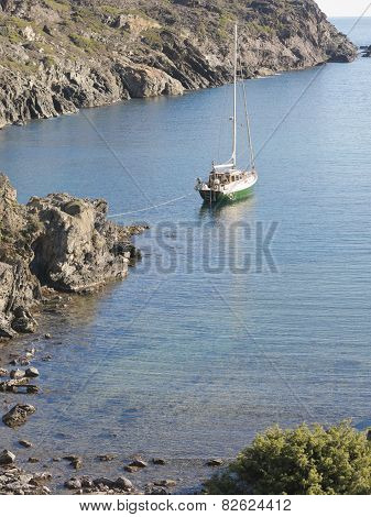 Boats On Mediterranean Bay. Spain