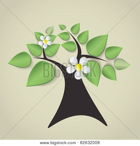 Green Tree With Flowers