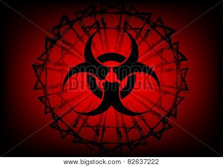 Biohazard Symbol And  Barbed Wire On Red Background