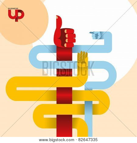 Long Hands. Competitors. Business Illustration. Hand Gestures
