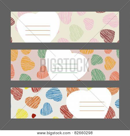 Set of Romantic horizontal banners. Hearts ornament. Vector Illustration. Valentine's Day series.