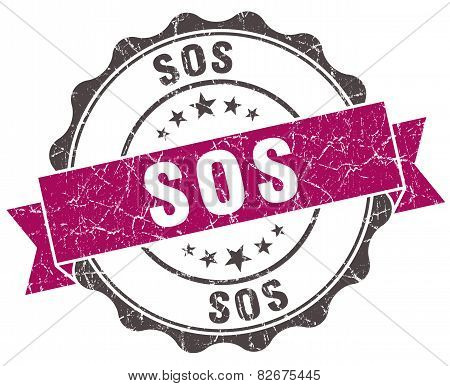 Sos Grunge Violet Seal Isolated On White