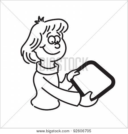 girl holding a tablet and smiling
