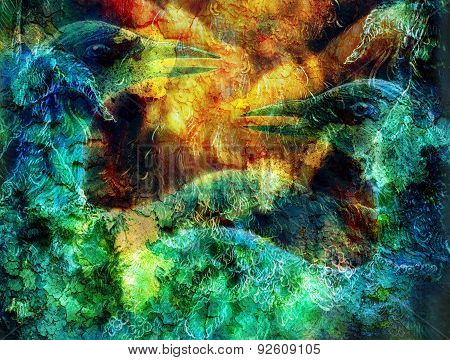 The Phoenix Bird  Collage And Crackel Structure