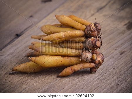 Fingerroot Herb On Wood Background