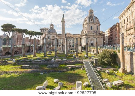 The Trajan's Forum (foro Di Traiano) In Rome, Italy