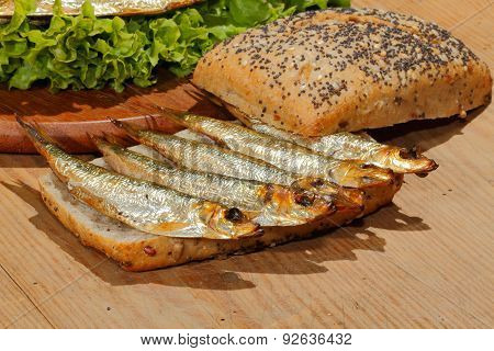 Sprats, Smoked, Salad, Lemon, Onions, Whole Wheat Bread
