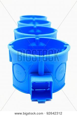 Blue Electrical Boxes On White Background