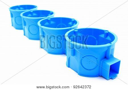 Blue Electrical Boxes On White Background