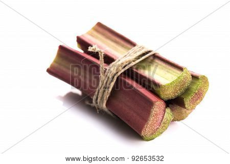 Bunch Of Fresh Rhubarb Isolated On White Background