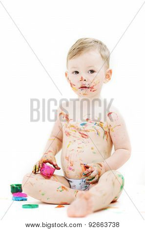 Child In Bright Colors On A White Background
