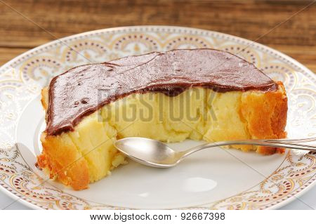 Homemade Oldfashioned Pie With Chololate Icing And Tea Spoon On White Plates