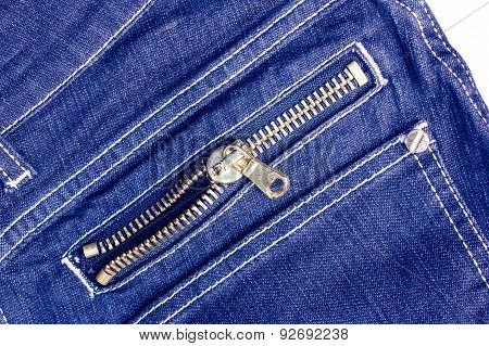Jeans zipper isolated on white background.