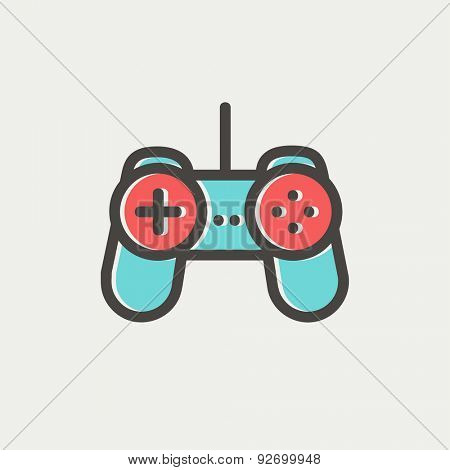 Joystick icon thin line for web and mobile, modern minimalistic flat design. Vector icon with dark grey outline and offset colour on light grey background.