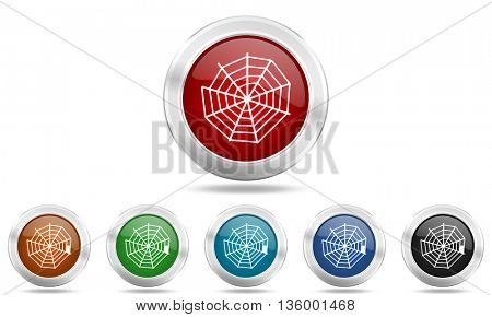 spider web round glossy icon set, colored circle metallic design internet buttons
